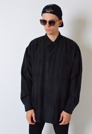 VINTAGE 90S BLACK LONG SLEEVE SILK SHIRT