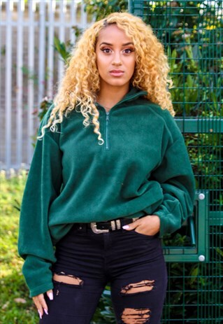 1/4 ZIP NECK FOREST GREEN FLEECE SWEATSHIRT