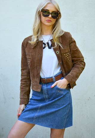 VINTAGE 1970S TAN BROWN SUEDE CROPPED JACKET