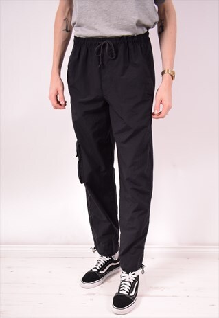 JORDAN MENS VINTAGE TRACKSUIT TROUSERS SMALL BLACK 90S
