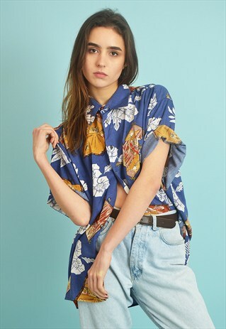 90'S RETRO ABSTRACT PRINT OVERSIZED SHIRT BLOUSE TOP