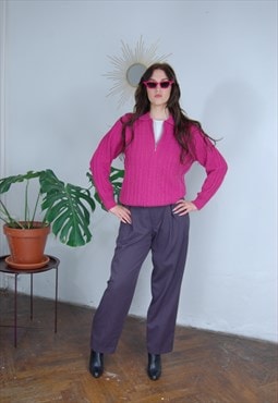 Vintage tailored knitted 1/4 zipper baggy jumper in pink 