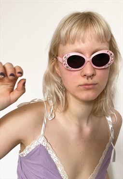 Vintage Y2K rhinestone rave sunglasses in baby pink