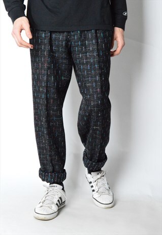 VINTAGE 80S BLACK COLOURFUL WOOL BLEND PANTS