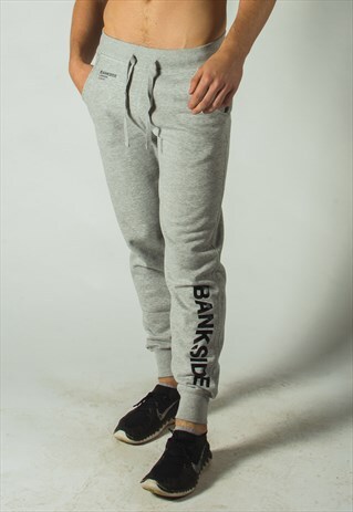 GREY JOGGERS WITH BLACK WAVY LOGO