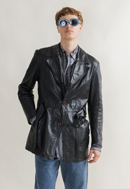 Vintage 90s Prolonged Real Black Leather Belter Jacket M