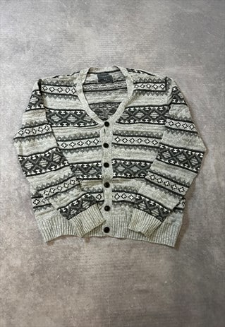 VINTAGE KNITTED CARDIGAN ABSTRACT PATTERNED SWEATER