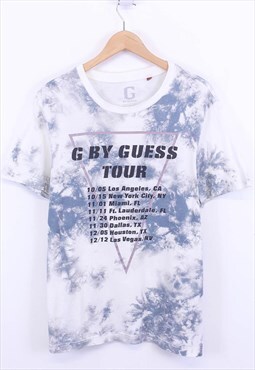 Vintage Guess Tie Dye T Shirt White Grey With Tour Graphic 