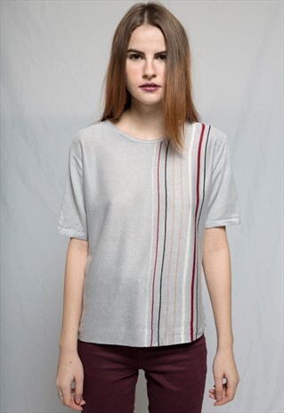 STRIPPED GRAY SILKY T-SHIRT