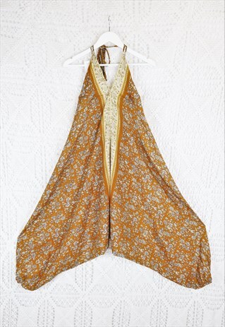 INDIAN SARI HAREEM STRAPPY BOHEMIAN JUMPSUIT - MUSTARD