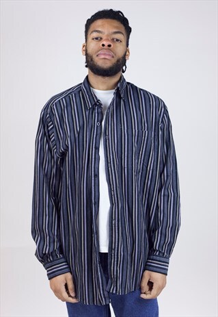 VINTAGE 90'S PURPLE STRIPED BLACK CORD SHIRT