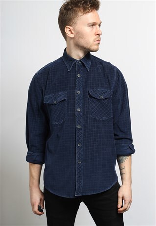 VINTAGE CORDUROY CORD SHIRT BLUE