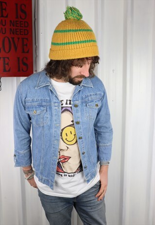 VINTAGE DENIM JACKET POINTED COLLARS ,MEDIUM ,BLUE