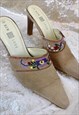VINTAGE 90S FLORAL EMBROIDERED SUEDE MULES