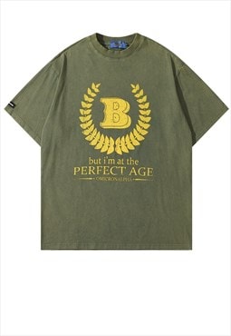 Perfect age t-shirt new wave slogan tee retro top in green