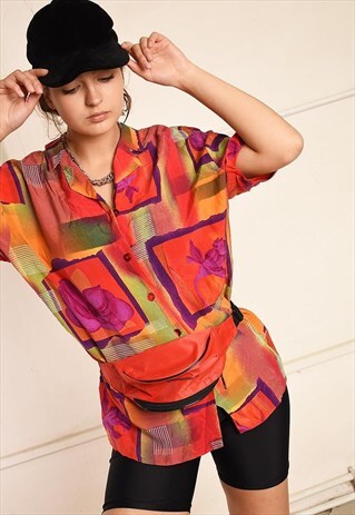 90'S RETRO ABSTRACT PRINT FESTIVAL BLOUSE TOP