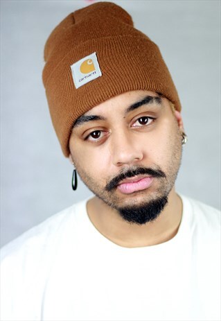 VINTAGE CARHARTT BROWN BEANIE LOGO HAT