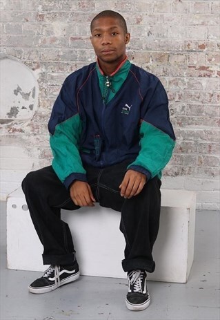 VINTAGE PUMA LOGO TRACK JACKET NAVY AND GREEN