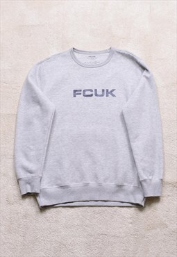 Vintage 90s FCUK Grey Spell Out Applique Sweater
