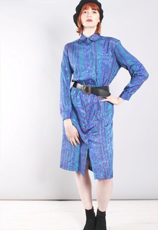 VINTAGE 80S SHIRT BUTTON MIDI DRESS IN SATIN JACQUARD