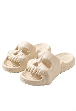 3D skeleton sliders open toe skull shape sandals in cream