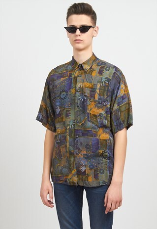 VINTAGE GREEN BLUE CASAMODA SHORT SLEEVE SHIRT