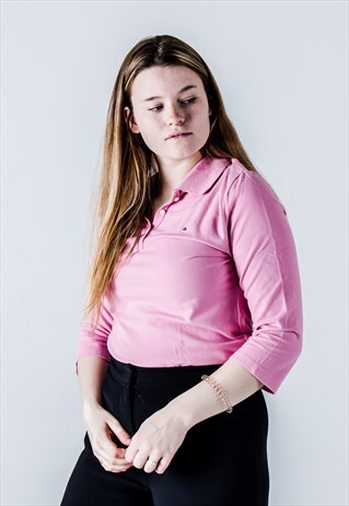VINTAGE 90S TOMMY HILFIGER 3/4 SLEEVE POLO SHIRT IN PINK