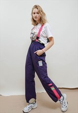 Vintage 80s Dubin Purple Ski Winter Suspender Trousers XS