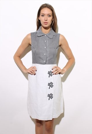 VINTAGE 1960'S 60'S BLACK & WHITE CHECKER SHAMROCK DRESS M-L