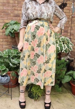 Vintage 90s Green Cottage Floral Flower Festival Maxi Skirt