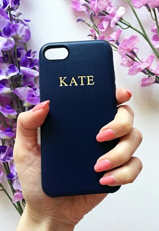 NAVY PU LEATHER EMBOSSED PERSONALISED CASE