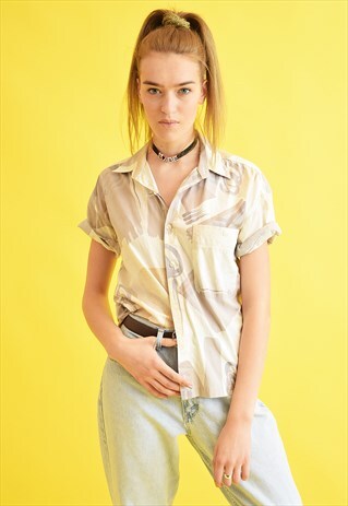 90'S RETRO ABSTRACT PRINT OVERSIZED BLOUSE TOP