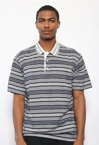 VINTAGE LACOSTE STRIPED PATTERN POLO SHIRT GREY