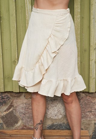 70'S VINTAGE RUFFLE HIPPIE BOHO WRAP SKIRT