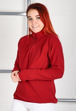 Vintage Berghaus Fleece in Red 1/4 Zip Hiking Jumper UK 14