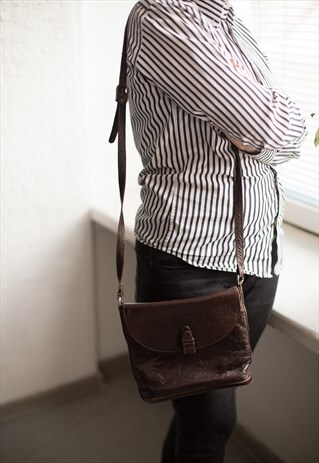 VINTAGE 70'S BROWN LEATHER SHOULDER BAG