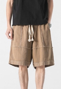 Denim cut shorts logo patch pants in washed brown