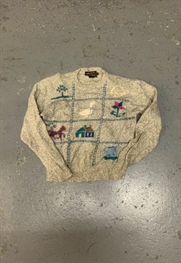 Vintage Eddie Bauer Knitted Jumper Duck Patterned Sweater 