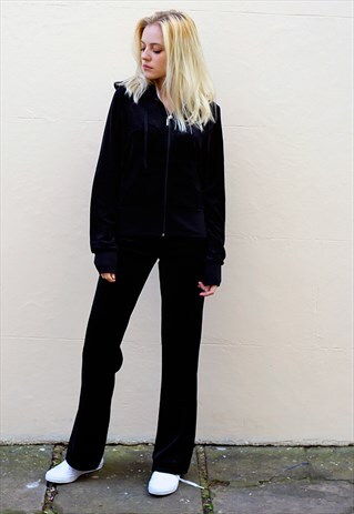  LONG SLEEVES COTTON BLEND VELOUR TRACKSUITS IN BLACK COLOR 
