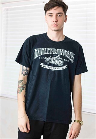 VINTAGE HARLEY-DAVIDSON IRON REBEL T-SHIRT LOGO 90S L 8.0