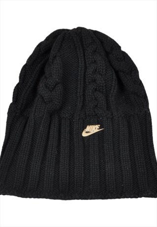 Vintage Nike Y2K Cable Knit Beanie Hat Black