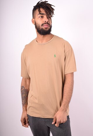 POLO RALPH LAUREN MENS VINTAGE T-SHIRT TOP LARGE BEIGE 90'S