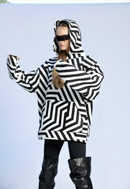 Black and White Oversized Hoodie, Neoprene Hoodie