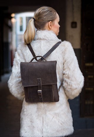 LEATHER BACKPACK SATCHEL CONVERTIBLE IN DARK BROWN