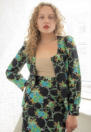 VINTAGE 60'S RARE FLORAL PRINT SKIRT AND JACKET CO-ORDINATE