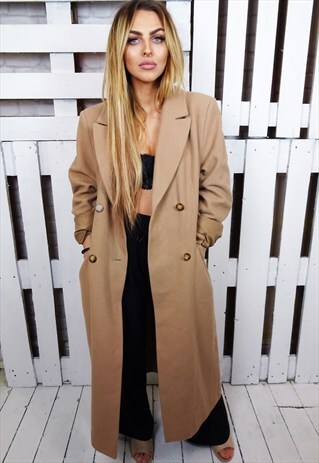 VINTAGE 90'S CAMEL TRENCH STYLE WOOL COAT