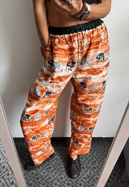 Cotton holiday Casual Loose Fit Elephant Print Sweat Pants 