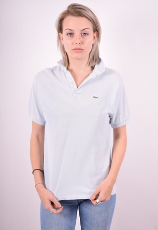 LACOSTE WOMENS VINTAGE POLO SHIRT LARGE BLUE 90'S