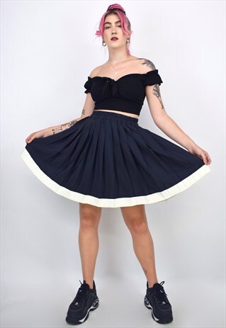 VINTAGE 90S NAVY PLEATED SKIRT