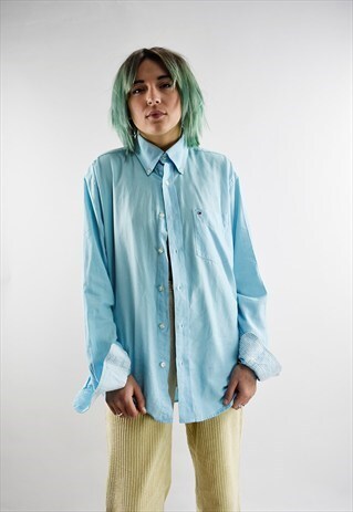 VINTAGE TOMMY HILFIGER TURQUOISE SLOUCHY BUTTON DOWN SHIRT